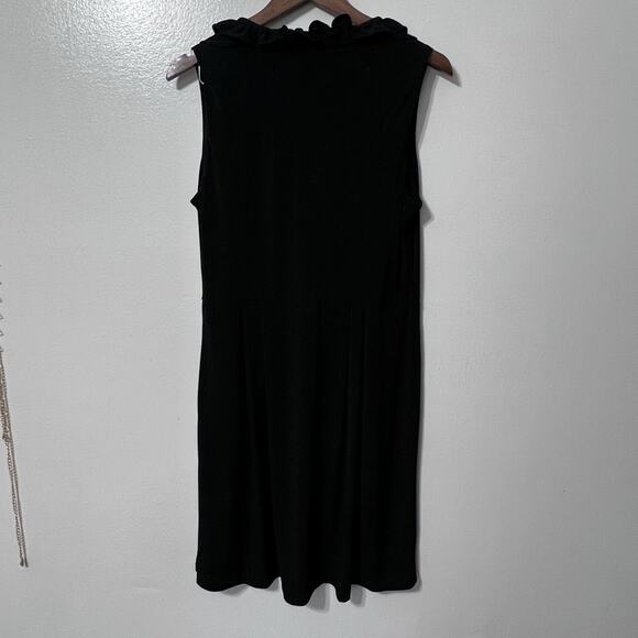 VTG Y2K Black Dress Sz 14 Sleeveless midi ruffle V-neck Empire Waist Career - Picture 7 of 8